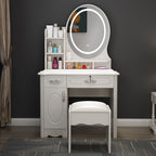 Modern Style Vanity Set with Lighting System, Tabletop Storage, Adjustable Touch and Brightness