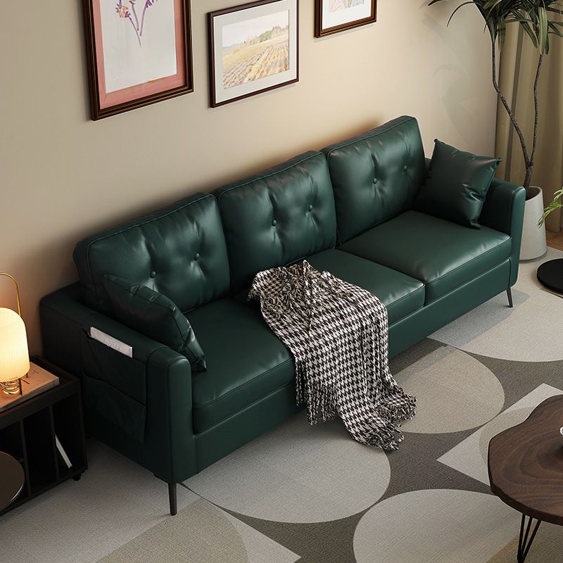 Contemporary Modern Solid Color Water Resistant Standard Sofa in Jade Green/Taupe/Amber Color for 3 with Receptacle Storage and 2 Pillows