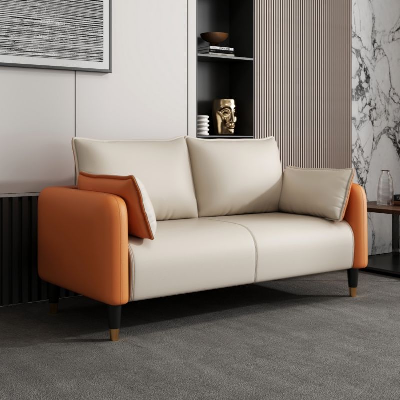 Drawing Room Sofa in Pu Leather with Cerulean/Mocha/Off-White Armrest