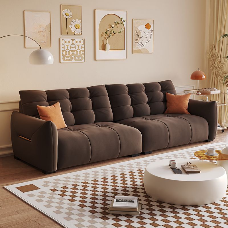 Contemporary Modern Solid Color Scratch-durable Sofa in Flannel with Gray/Olive Green/Mocha Upholstery, Seats 5/4 with 2 Pillows