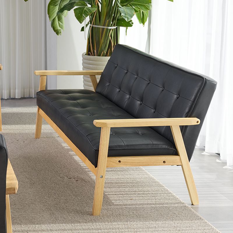 Contemporary Modern Solid Color Scratch-durable Standard Sofa in Midnight Black/Cerulean/Jade Green Pu Leather, Seats 3