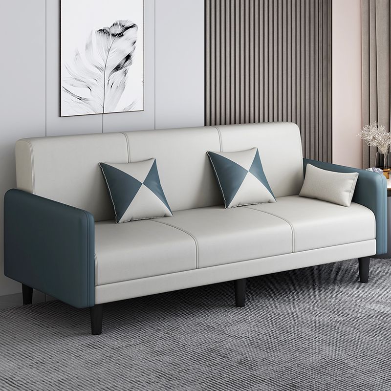 Convertible Sofa in Gray/Cerulean/Off-White with Armrest and 3 Pillows