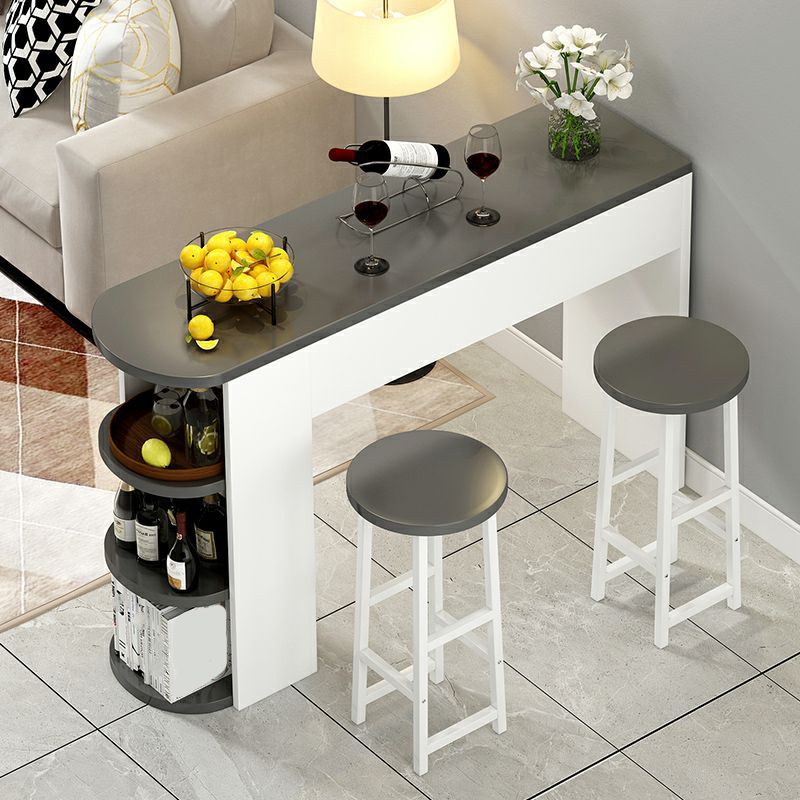 Contemporary Living Room Wood Bar Set with Storage and Backless Seating
