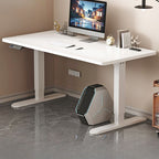 Casual Adjustable Height Standing Desk, Crack Resistant with T-Shape Base in Chalk/Light Brown, Self-Supporting with Programmable Memory Controller