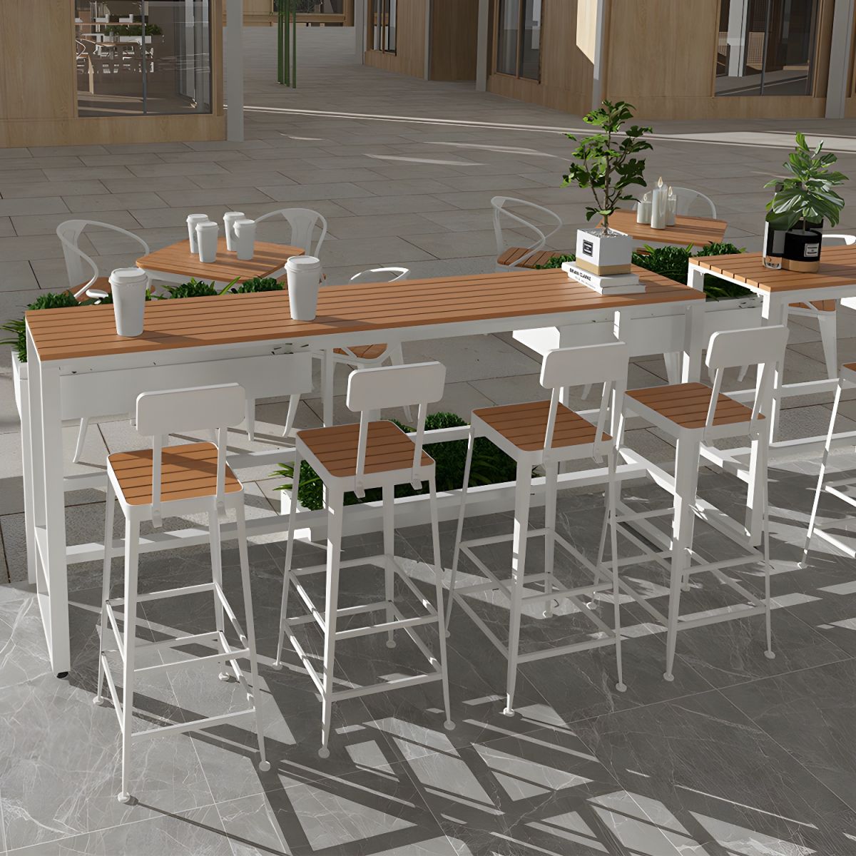 Rectangle Footrest Pub Dining Set 1/4/5 Pieces Outdoor Industrial Bar Pub Table Set