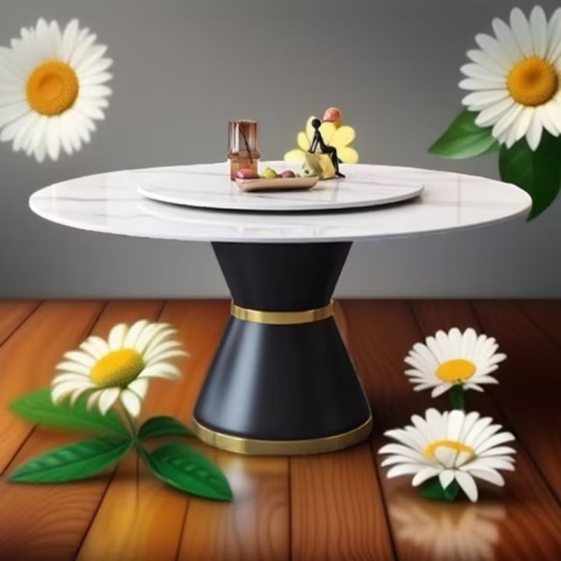 Chalk Simplistic Circular-shaped Dining Table with Slate Top and Turntable, Scratch-proof