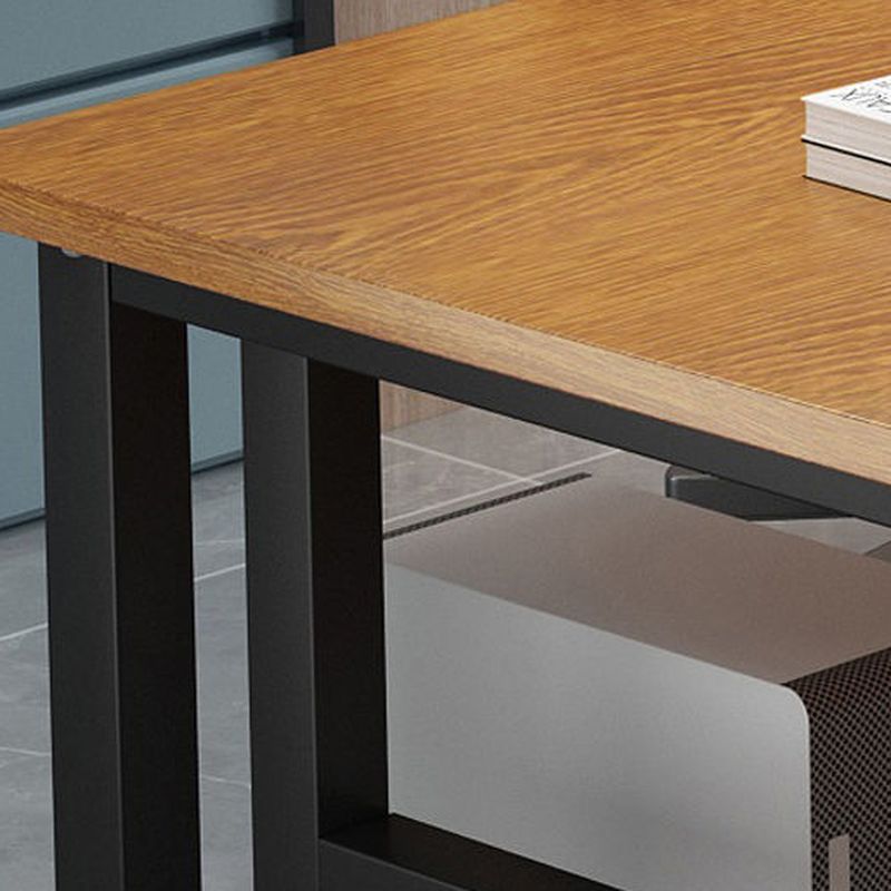 Cocoa/Wood Color/Chalk Rectangular Steel Table with Scratch Resistant Toboggan Base and Cable Management, Includes Front Splash