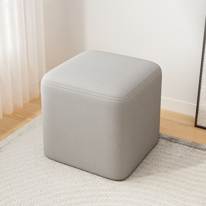 Trendy Square Solid Color Cube Ottoman with Leatherette Upholstery in Dove Grey/Green/Tan