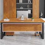 Modern Rectangular Light Brown Writing Table with Built-In Cable Organization and CPU Stand