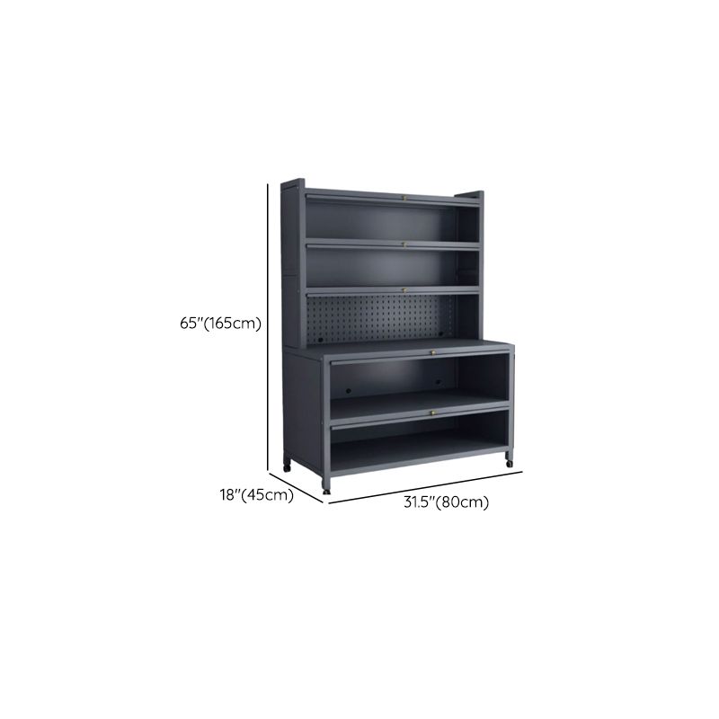 Storm Gray Microwave Shelf Cabinet with 2 Shelves and Metal Countertop, Self-supporting