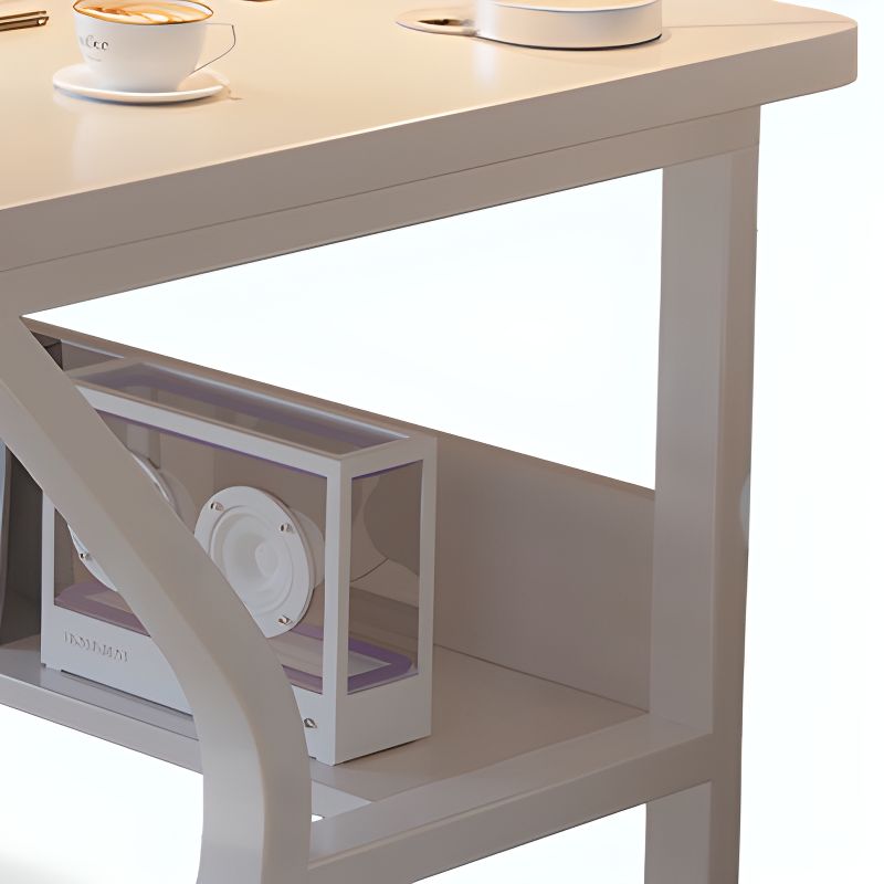 Modern Rectangular Chalk Manufactured Wood Office Computer Desk with Exterior Shelf and Cable Management