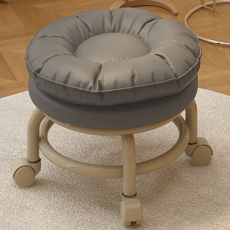 Trendy Circular Solid Color Standard Ottoman in Leatherette with Black/Dove Grey/Tan Upholstery and Rollers