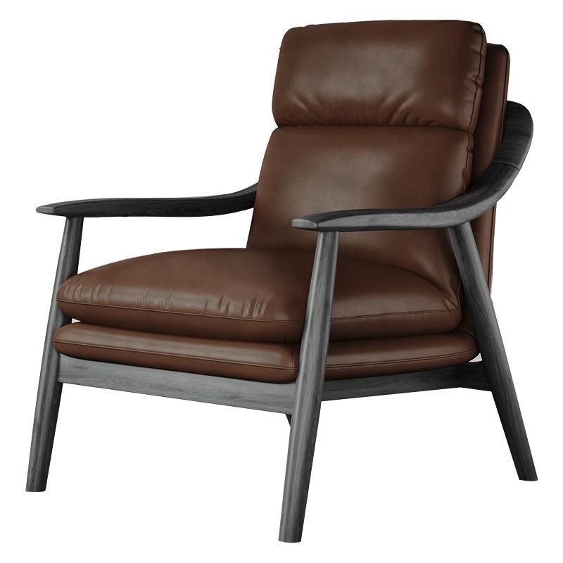 Simplistic Solid Color Arm Chair with Sewn Pillow Back in Ink/Cocoa and Arms
