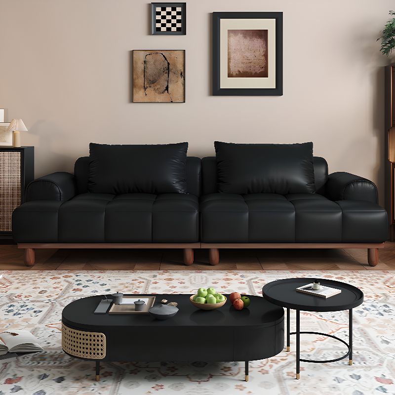 Contemporary Modern Solid Color Scratch-durable Standard Sofa in Pu Leather with Gray/White/Light Brown Upholstery, 2-seater with 2 Pillows