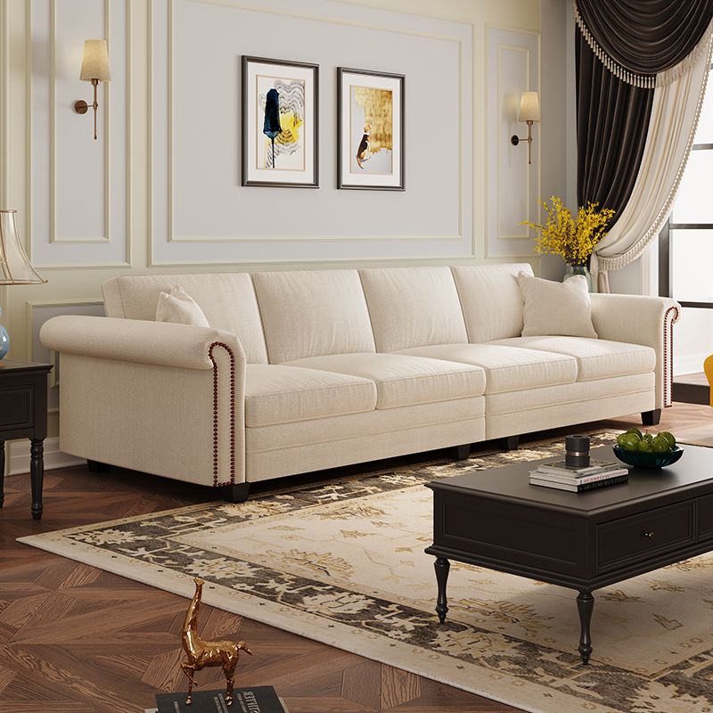 Drawing Room Standard Sofa in Light Gray/Navy Blue/Off-White with Armrest