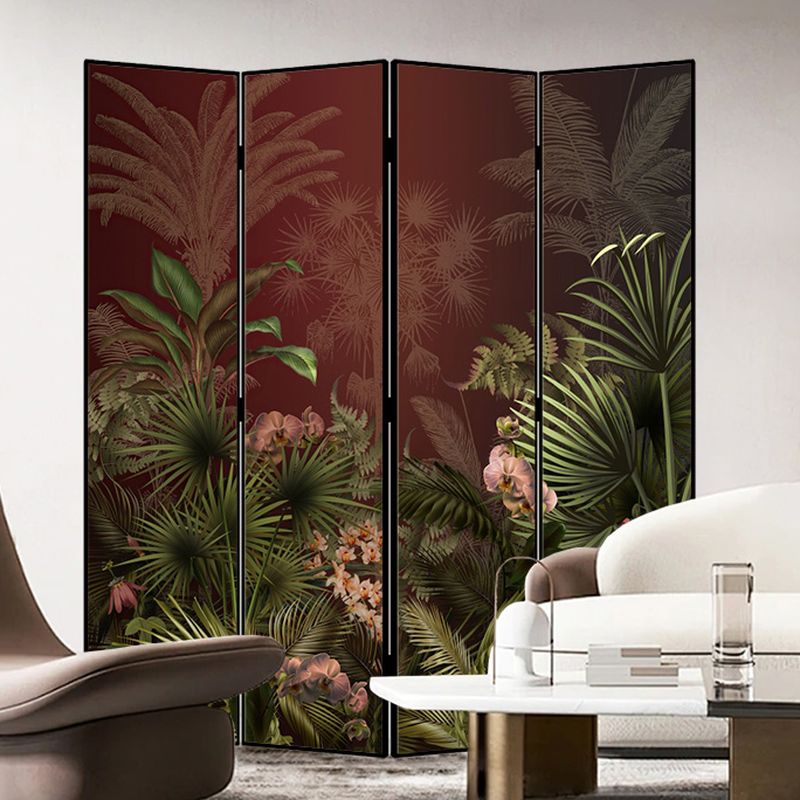Minimalist Opaque Fold-up Screen Divider with Natural Wood Frame, 4 Panels, Double Sided Print, and Independent Design