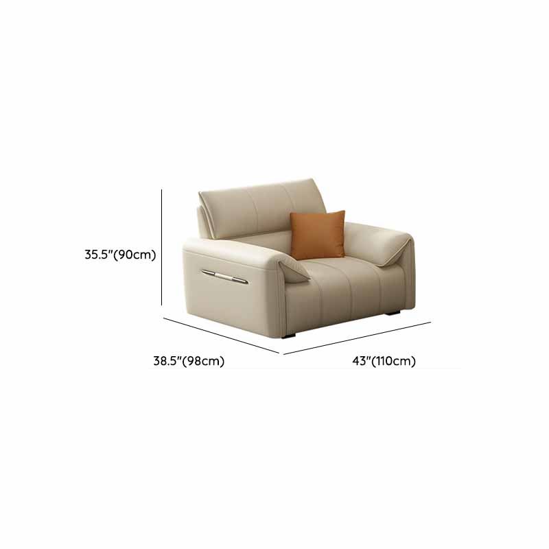 Tear Resistant Standard Sofa/Single Sofa in Full Grain Leather Off-White with 4 Pillows/1 Pillow