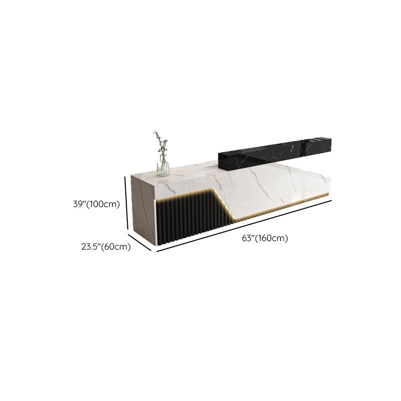 Rectangular Reception Desk with Locker, Hutch, Keyboard Tray, Cable Management, and Filing Cabinet in Manufactured Wood Top