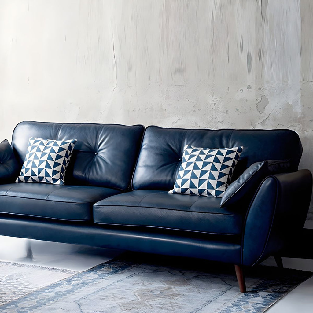 Wood Legs Modern Flared Arm Sofa Leather Standard Tufted Sofa