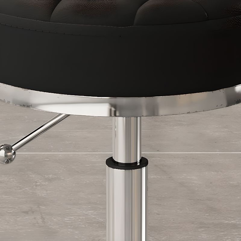 Height-Adjustable Swivel Backless Stool with Rollers, Upholstered Seat, Alloy Frame, and Moveable Design
