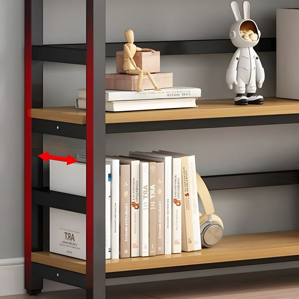 Modern Metal Display Stand with Wooden Shelves and Open Storage