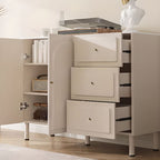 Chalk Casual Raw Wood Combo Dresser with 3 Drawers and Hutch, 3 Interior Shelves, Horizontal