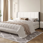 Trendy No Distressing Panel Headboard in Natural Wood, Rectangle Shape for Full/Queen Bed, Sponge Upholstery Fill, Standard Height