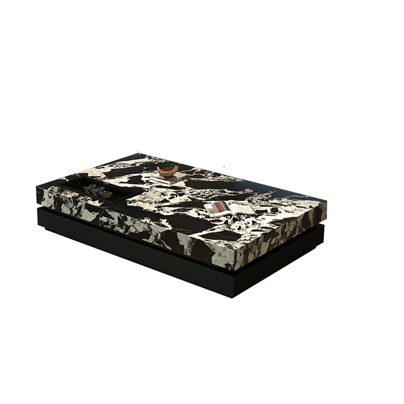 Funky Single Coffee Table with Midnight Black Rectangular Rock Top and Block Base