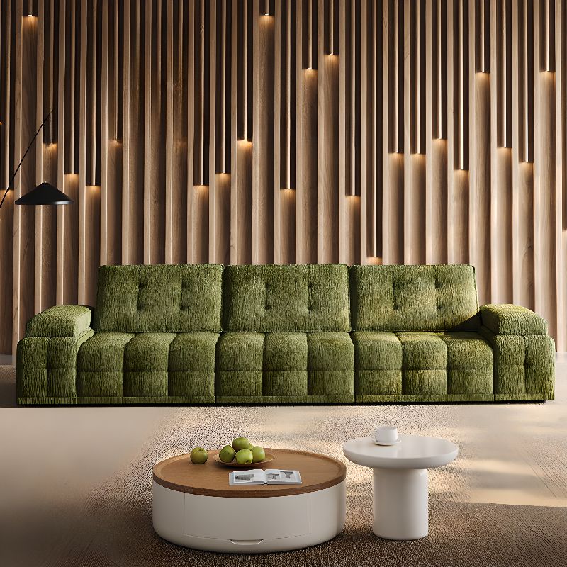 Contemporary Modern Solid Color Water Resistant Standard Sofa with Soft-pile Fabric in Sage for 3/2 People/4-seater