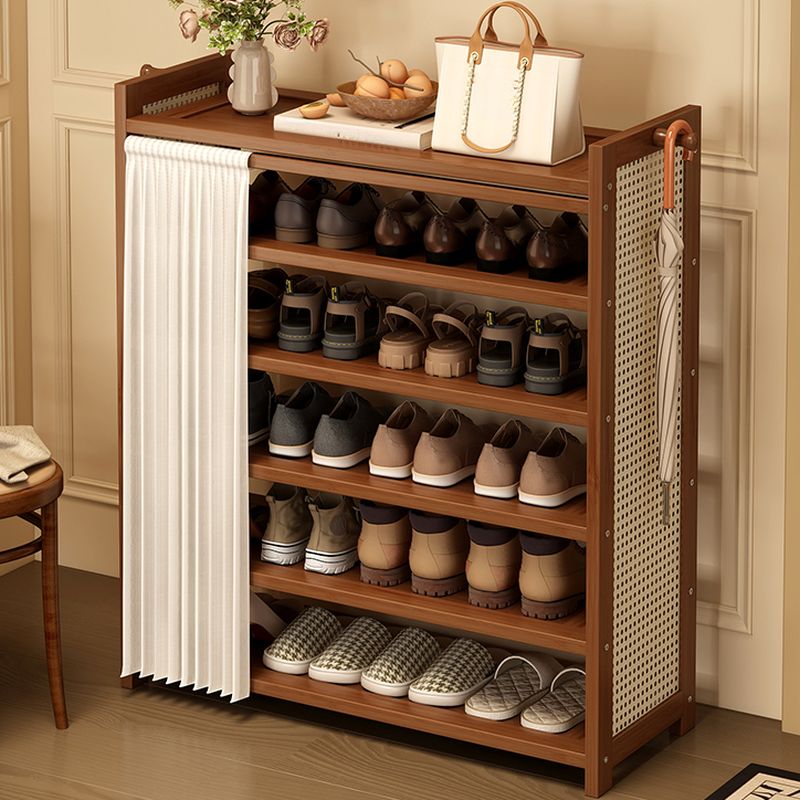 Art Deco Bambusa Rectangle Brown Shoe Rack with 6 Shelves for 11-20 Pairs in Drawing Room