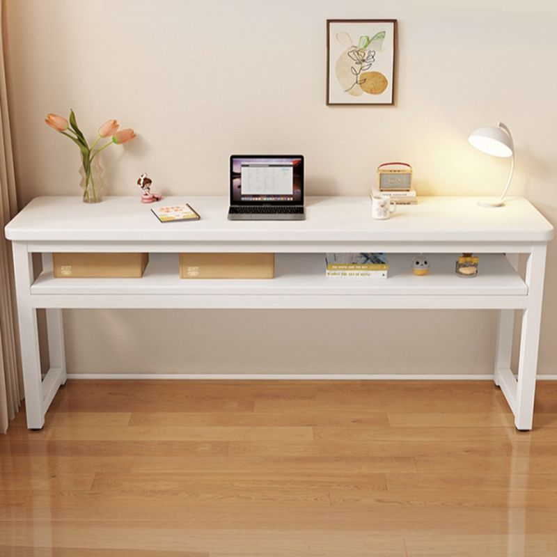 Writing Desk with Storage and Twist-resistant Durability, Featuring 1 Shelf and H-Shape Base in Chalk/Light Brown/Natural, Unattached with Foot Pad