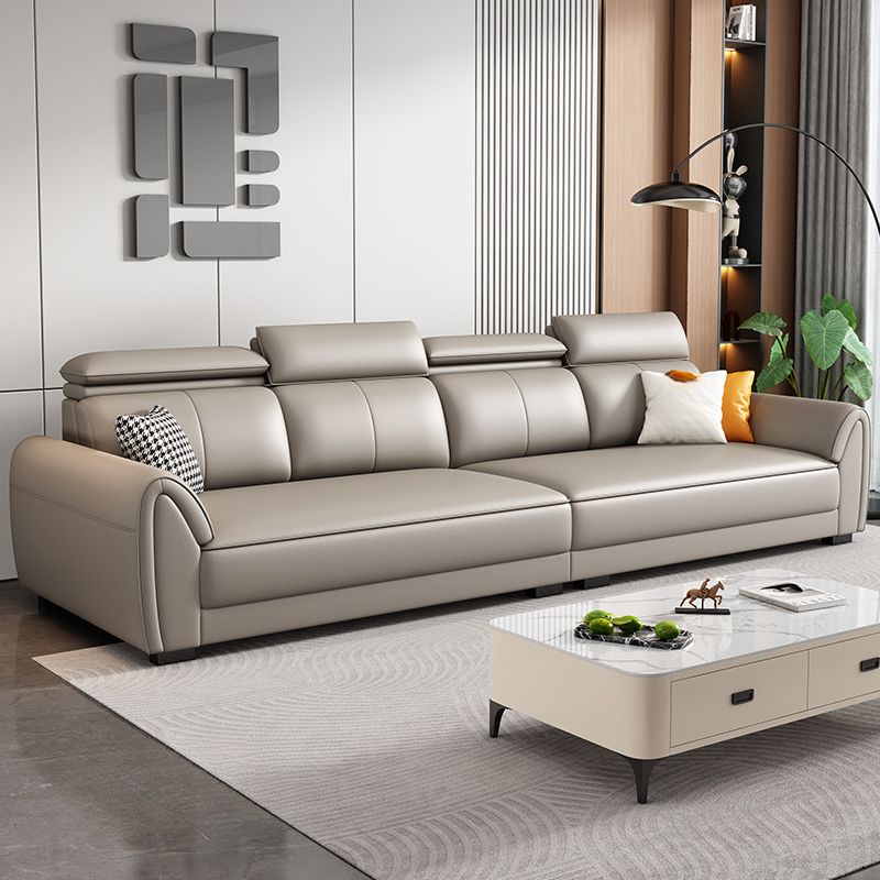 Contemporary Modern Solid Color Stain Resistant Standard Sofa in Light Gray/Light Brown/Tan, Seats 3 with 3 Pillows