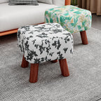 Trendy Flower Pattern Standard Ottoman with Multicolor Upholstery, Timber Frame, and Button-tufted Design