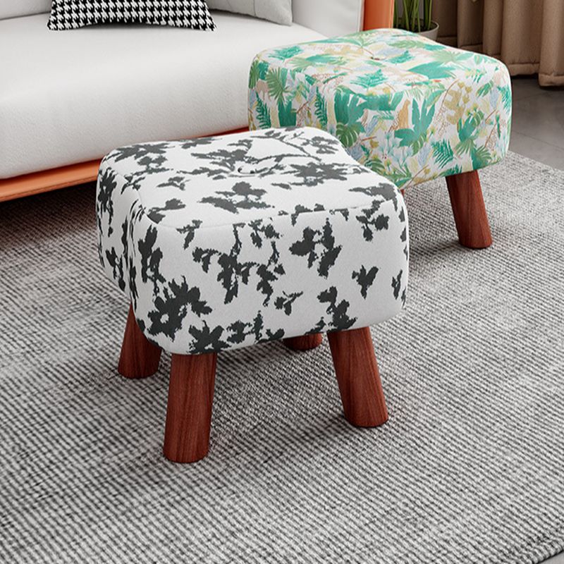 Trendy Flower Pattern Standard Ottoman with Multicolor Upholstery, Timber Frame, and Button-tufted Design