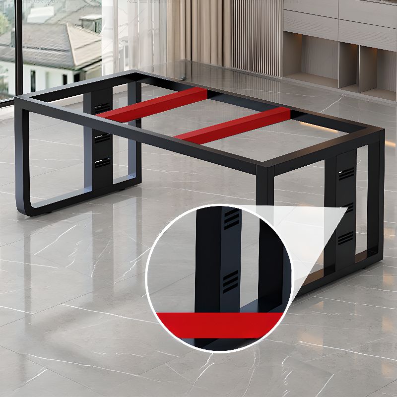 Alloy Sleigh Base Cocoa Rectangle Warp Resistant Office Desk, CPU Storage Included & Front Splash Included & Cable Management Included