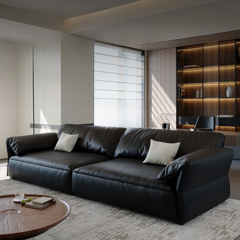 Modish Solid Color Stain Resistant Black Standard Sofa/Loveseat with Arm, 4/5/3-Seater and 2 Pillows