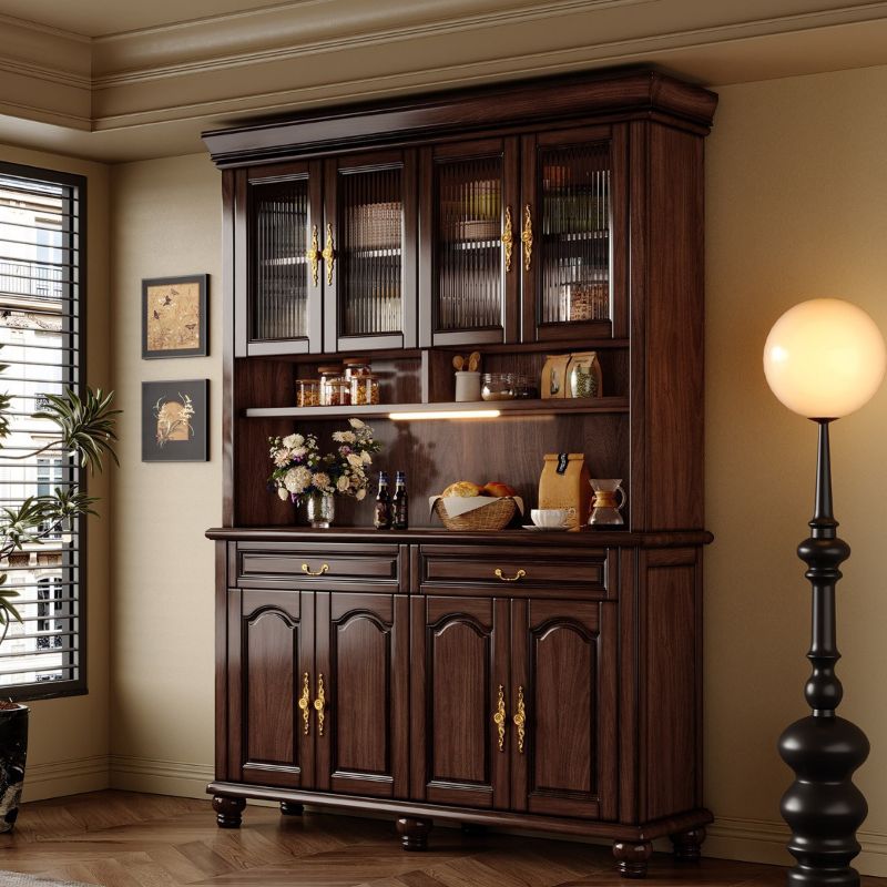 Chestnut Microwave Shelf Cabinet with 2 Shelves, Illumination Light, Self-supporting