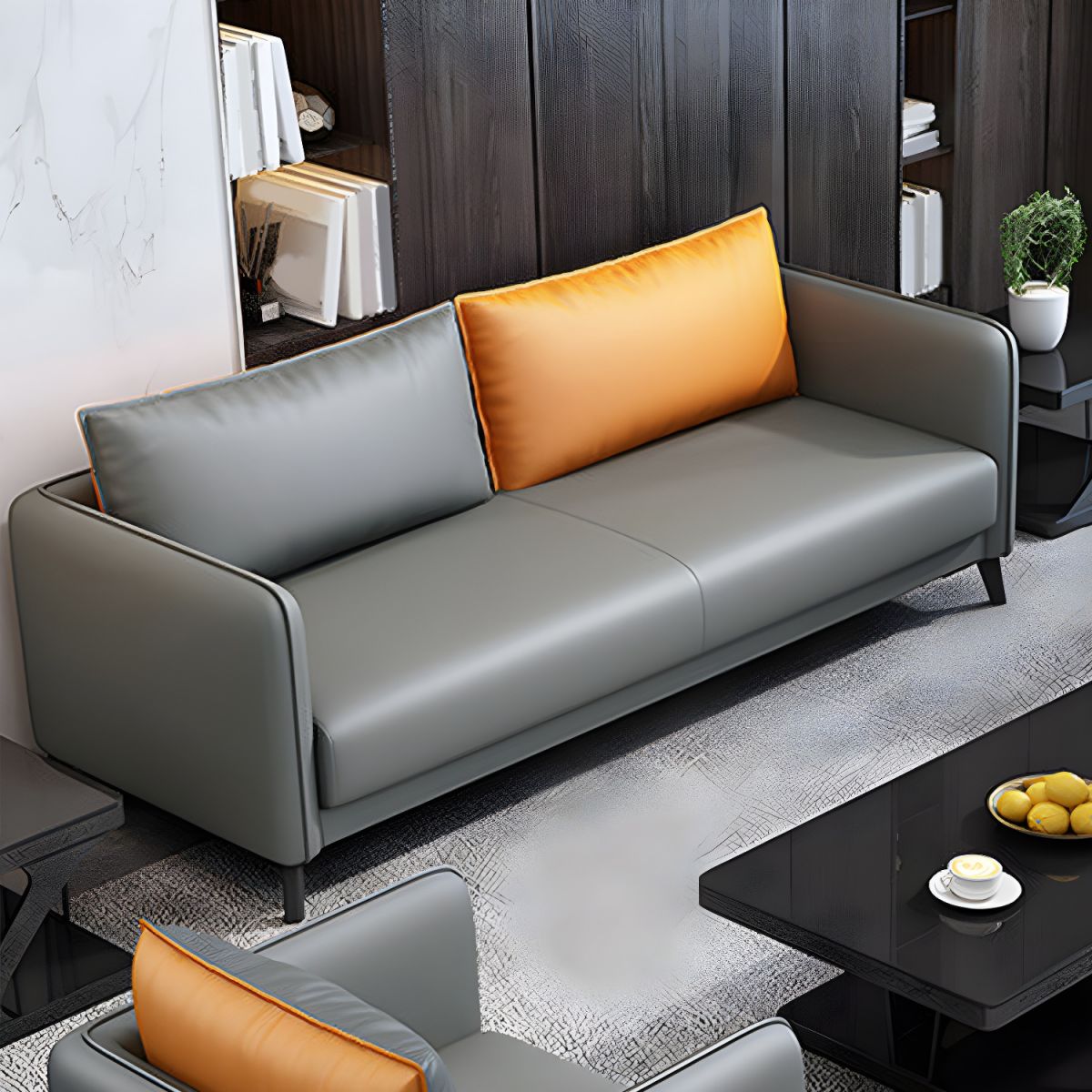 Standard Square Arm Leather Stain Resistant Sofa Couch with Pillows