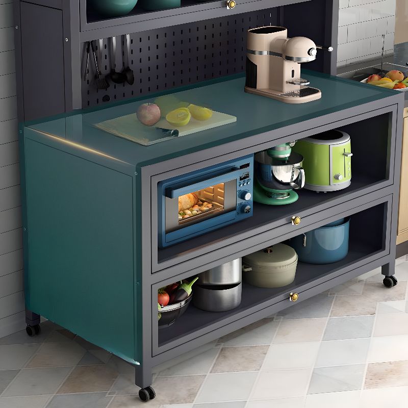 Storm Gray Microwave Shelf Cabinet with 2 Shelves and Metal Countertop, Self-supporting