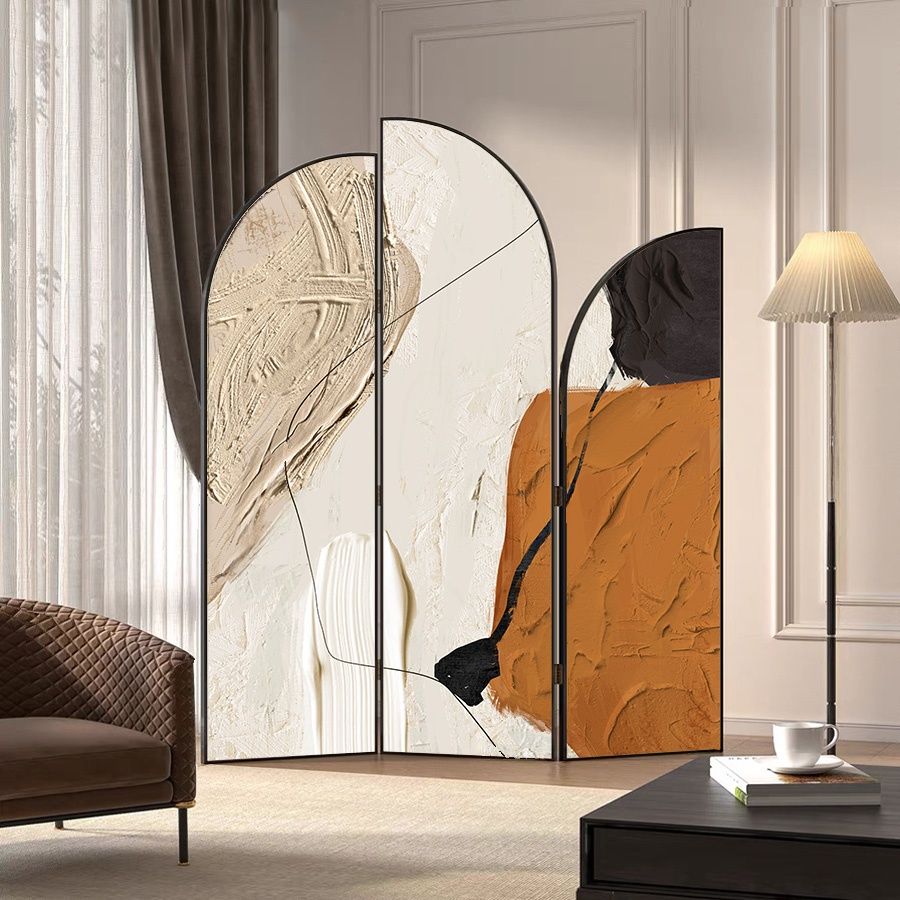 Minimalist Opaque Natural Wood Fold-up Screen Divider with 3 Panels, Double Sided Print, and Independent Design