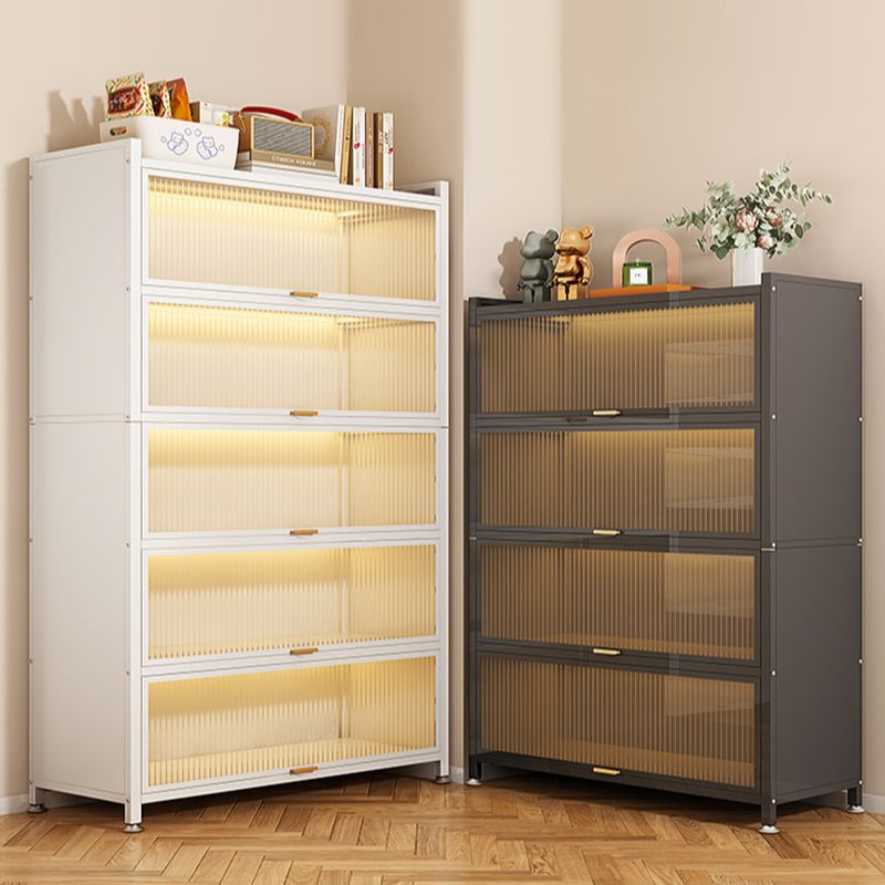 Metal Organizer Shelf with 4/5/3 Shelves, Vertical/Lateral Filing Orientation, Lucite Door, Closed Back