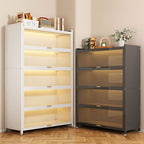 Metal Organizer Shelf with 4/5/3 Shelves, Vertical/Lateral Filing Orientation, Lucite Door, Closed Back