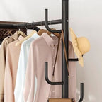 Modern Coat Tree with Stockroom Storage, 2 Shelves, and Alloy Frame