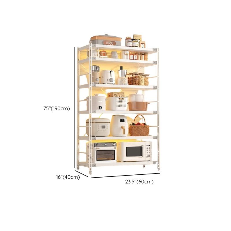 White Modern Standard Baker's Rack with Metal Frame and Manufactured Wood Shelves