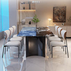 Modern Dirt-resistant Midnight Black Multi-material Construction Fixed Engineered Marble Dining Table with Steel Base for 4/6-person Seating