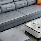 Modish Solid Color Stain Resistant Standard Sofa in Light Gray, Seats 5/4/3 with Receptacle and 2 Pillows