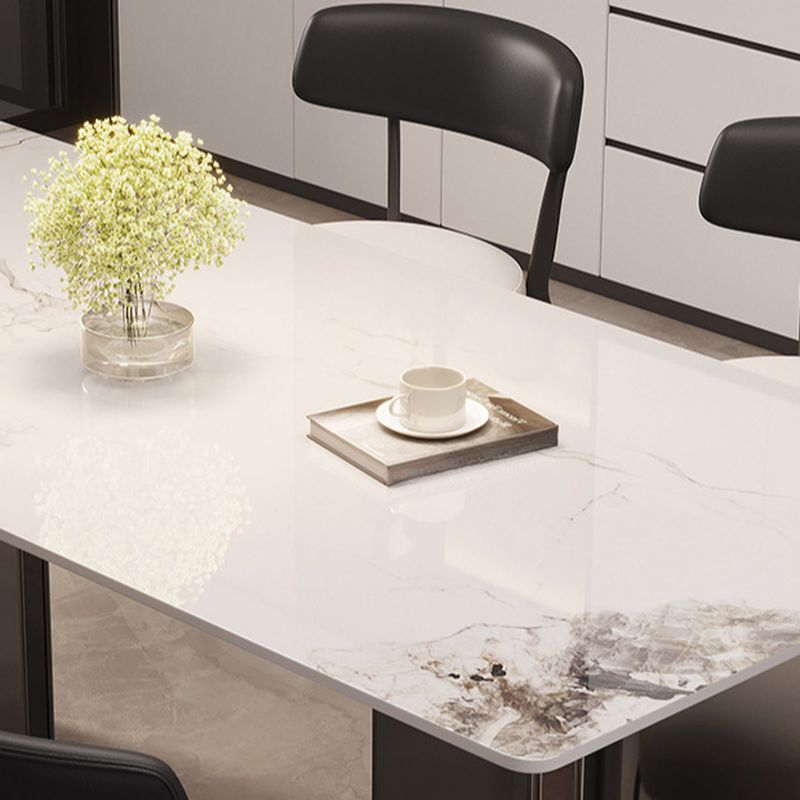 Anti-Fouling Gloss Finish Stone Dining Table with a Sintered Stone Tabletop and Midnight Black Double Pedestal Base for Seating for 4/for 8/6 People