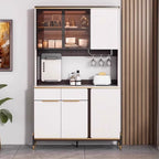 Chalk Sideboard with 2 Drawers/1 Drawer, Standard/Narrow Size, Six Internal Shelves, Sintered Stone Countertop, Glazed Door, and Stemware Shelf