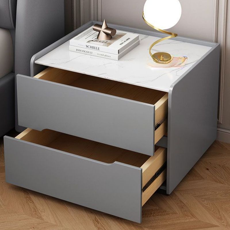 Modish Nightstand With Drawer Organization Featuring 2 Drawers and Stone Countertop