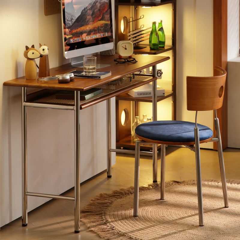 Writing Desk with Storage and Twist-resistant H-Shape Base, Sepia Top with Exterior Shelf and Foot Pad, Unattached